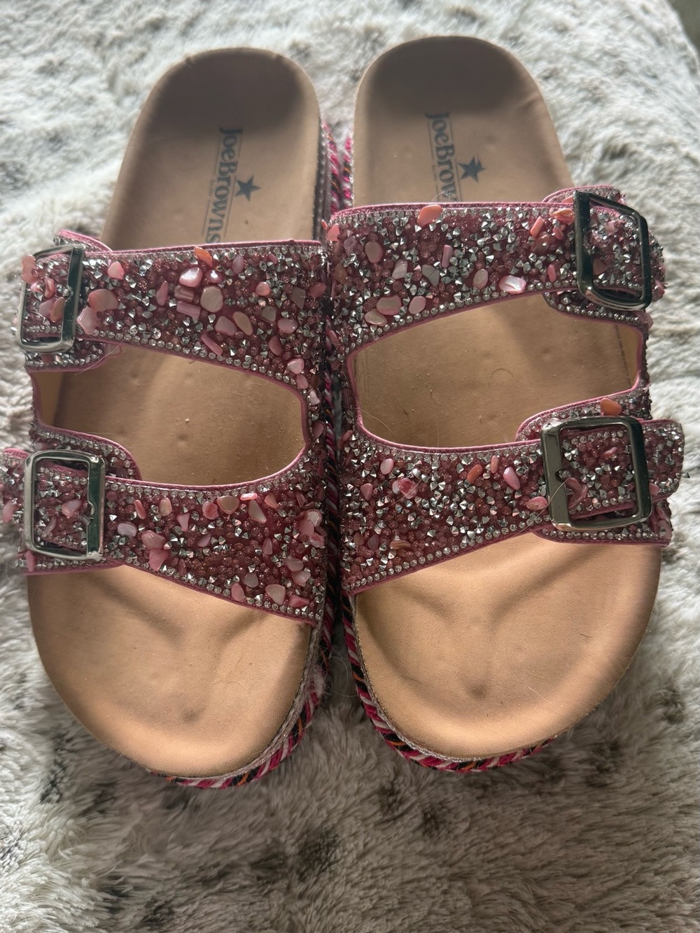 Joe Browns Pink Jeweled Double-Buckle Slide Sandals